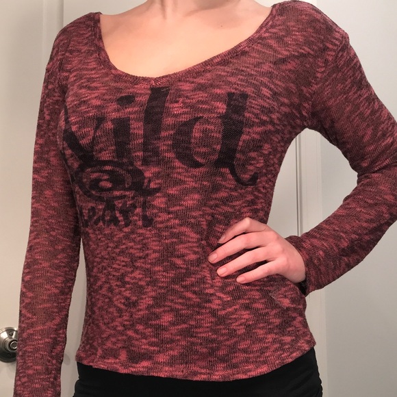 HANG TEN Dark Pink “Wild @ Heart” Long Sleeve Top, Sz. S - Picture 4 of 12